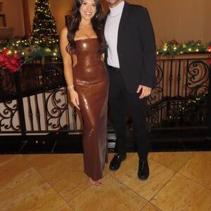 Adoria Sequin Cut Out Maxi Dress- Chocolate